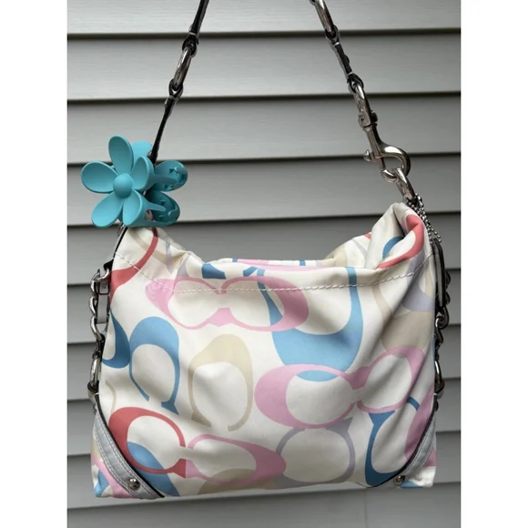 Y2K COACH RAINBOW C CHUNKY SHOULDER BAG Pastel Pink Lining - Picture 2 of 9